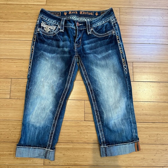 Rock Revival Angie Capri Washed Navy Blue Jeans Size 27 - Picture 1 of 11